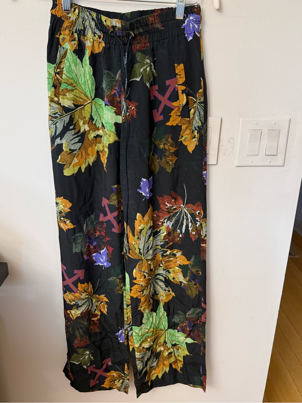 Rare Off-White Black Floral Wide-Leg Pants